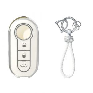 OFFCURVE Coque Cle avec Porte Clef Couvre Cl&eacute; Cache Clef, Etui a Cles &Eacute;tui &agrave; Cl&eacute;s Voiture pour Fiat 500 500L Panda Ducato Doblo Brava Bravo Punto Lancia Ypsilon Delta Musa (OFF CURVE EUR, neuf)