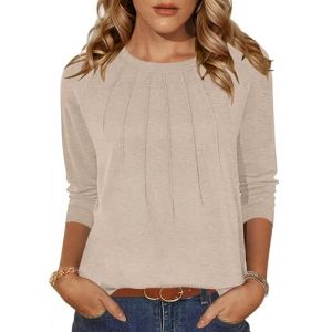 Zeagoo Chemisier Femme T-Shirts Manche Longue Chic Et Elegant Haut Col Rond Tunique Tee Shirt D&eacute;contract&eacute; Tshirt Beige XXL (Zeagoo direct, neuf)