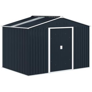 Outsunny Abri de Jardin en Acier galvanis&eacute; XXL 5,4 m&sup2; avec kit de Fondation 277x195x192cm, cabane de Jardin Toit en Fibre de Verre, cabanon Rangement Outils Portes coulissantes 4 a&eacute;rations Gris fonc&eacute; (Aosom FR, neuf)