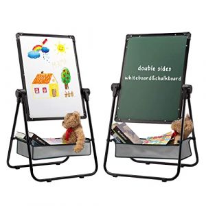 DOEWORKS Tableau Enfant Chevalet Tableaux Magnetiques Enfant avec U-Support, Chevalet Double Face Tableau Blanc et Noir, Hauteur Réglable & Rotation à 360°, Noir (HollyHOME Global, neuf)