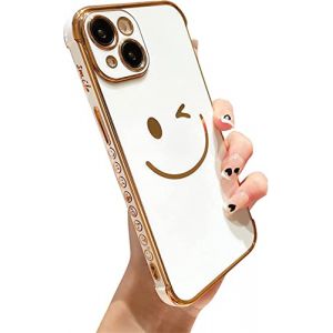 Emlivi Coque de protection pour iPhone 13 Pro, motif Smiley mignon, en silicone TPU souple, galvanis&eacute;, motif c&ocirc;t&eacute; mignon, r&eacute;sistant aux chocs, pour iPhone 13 Pro, blanc (Emlivi, neuf)