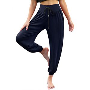 Terecey Pantalon Sarouel Femme &Eacute;t&eacute; Pantalons de Yoga et Pilates Femme en Modal Pantalon de Jogging Taille Elastique pour Hippie Danse Sport Bleu Marine M (SUBAILIANG-EU, neuf)