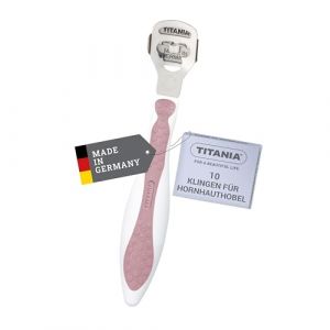 TITANIA® Râpe pieds pédicure professionnelle avec 10 lames • Rape pour les pieds en acier inoxydable • Coupe callosités & corne • Soin pieds anti callosités • Fabriquée en Allemagne, rose (TITANIA Shop, neuf)