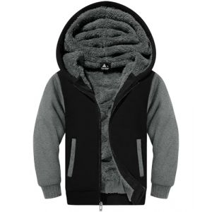 SwissWell Veste Polaire Gar&ccedil;on Sweat &agrave; Capuche Enfants avec Zipp&eacute; Hoodie Chaud Ourdoor Veste d'hiver Manches Longues Sport Sweatshirt Automne Hooded Noir-Gris S (Luckyseller4, neuf)