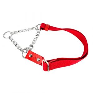 Martingale Collier Semi Etrangleur pour Chien avec Chaîne et Cuir. Anti Traction. M. Rouge & Rouge (AVANZONA, neuf)