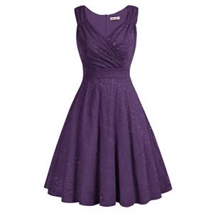 Robe de Bal Polka Vintage pin-up &agrave; 'Audrey Hepburn' 50's 60's Robe Trapeze Swing Dentelles Violet XXL -8 (Grace Karin Fashion, neuf)