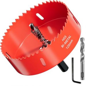 Scie cloche GARHWAL HSS M42 Bi-Métal 125 mm - Avec Adaptateur et Foret de centrage - Idéale pour bois, plastique, cloisons sèches, contreplaqué et métaux - Profondeur de coupe jusqu'à 32 mm (GARHWAL Direct, neuf)