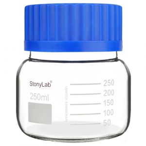 stonylab Bouteille de Stockage Graduée, Bouteille de Réactif en Verre de Qualité Supérieure avec Fond Rond et Bouchon à Vis GL80, Bouteille de Stockage à Large Ouverture avec Échelle Claire, 250 ml (J&D Tech FR, neuf)