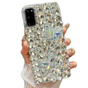 Rnrieyta Miagon Coque Papillon Diamant pour Samsung Galaxy A03S,Strass Glitter 3D Fait &agrave; la Main Bling Brillant Paillette Silicone &Eacute;tui Housse Couverture pour Femme Fille (Miagon, neuf)