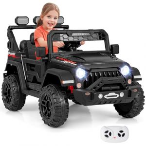 GOPLUS Voiture Electrique Enfants 2 Places 12V avec Télécommande, Lecteur Musique, Lumières LED, Quad 4x4 Electrique Enfants Démarrage Progressif, 3 Vitesses, pour Enfant 3+ Ans,Charge 30KG (Noir) (Augenstern24, neuf)