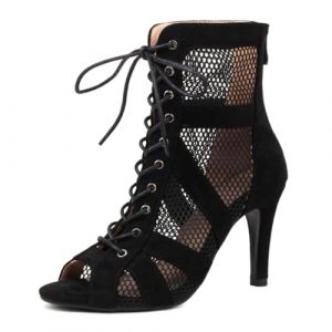 Ceciloroda Femmes Heeled Burju Danse Chaussures Peep Toe Mesh Chaussons Stiletto Gladiateur Sandales Comfy Dressy Sandales Ballrrom Dentellets Black Size 41 (XIN Fashion, neuf)