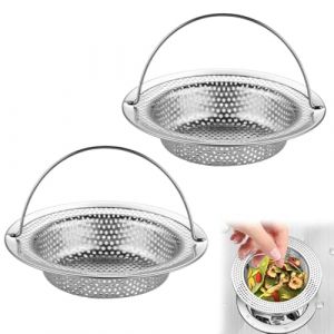 JYNXOR 2 Pcs Bouchon Evier Cuisine, Filtre Evier Cuisine Avec Poignée, Bonde Evier, Tamis d'Évier En Acier Inoxydable, Attrape-Cheveux, Crépine Cuisine Pour Vidange Et Antiblocage (11 x 8 x 2 Cm) (SHOPSCAPE INK, neuf)