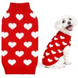 Pull Chien Petite Taille Coeur Saint-Valentin Pull Chien Rouge Pull-Overs pour Chiens Chaud Love Vetement Chiens Petite Taille Vetement Chat Rouge M (ETau, neuf)