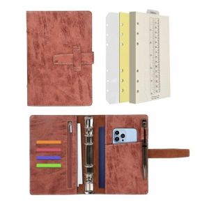 Wonderpool A6 Carnet de notes en cuir rechargeable 6 anneaux classeur avec papier pointill&eacute; agenda et la couverture multi-poches pour les voyages d'&eacute;tudes commerciales (A6, Brun) (Wonderpool eu, neuf)