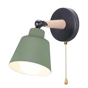 iDEGU Applique Murale Rétro Vintage E27 Luminaire Plafonnier Industriel en Bois et Métal Réglable Lampe Murale Interieur avec Interrupteur Applique Moderne pour Chambre Couloir Salon (Vert Olive) (IDEGU, neuf)