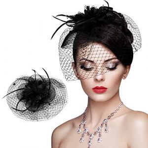 Bibi Mariage Bandeau avec Voilette, Vintage Fascinator Chapeau pour Cocktail Tea Party, Derby Saint Valentin (Noir) (coasself, neuf)