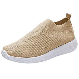 G&eacute;n&eacute;rique Basket sans Lacet Femme Confortable Basket Running Chaussures de Sport en Plein pour Femmes sans Lacet sur des Semelles Confortables Chaussures de Sport Outdoor Sneakers Femme (Khaki,36) (SOFPL2, neuf)