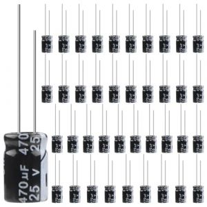 LongZYU 40 Pièces Condensateur 470uF 25V Condensateur Electrolytique Condensateurs Électrolytiques Aluminium 470μF 25Volts Electrolytic Capacitor 470uF MFD 105°C, 8x12MM (LongZYU, neuf)