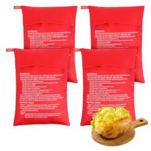 Bewudy Lot de 4 sacs de cuisson r&eacute;utilisables pour pommes de terre au four &agrave; micro-ondes, 25 x 19 cm, parfaits pour les pommes de terre au four, les patates douces, le ma&iuml;s, et plus encore (JIESUO, neuf)