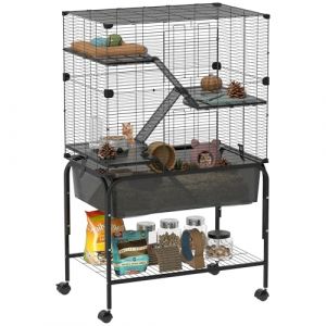 PawHut Cage pour petits animaux &agrave; 4 niveaux avec roues, cage pour rongeurs avec plateau profond, rampes, plateformes, mangeoire et abreuvoir, enclos pour chinchillas, furets, hamsters, 73 x 47 x 123 (OutSunny Iberica, neuf)