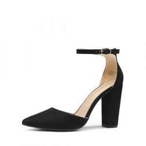 DREAM PAIRS Escarpins Femme Talon &Eacute;pais 10cm Bout Pointu Chaussures de Soir&eacute;e Mariage avec Bride &agrave; la Cheville Confortables Antid&eacute;rapantes,Size 36,Su&egrave;de/Noir,Coco (dreampairsEU, neuf)
