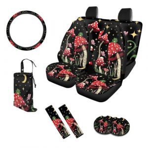 UOIMAG Ensemble complet de housses de si&egrave;ge de voiture avec motif grenouille et champignons &eacute;toil&eacute;s Accessoires int&eacute;rieurs mignons Ensemble de 10 avec sac poubelle (POLERO, neuf)
