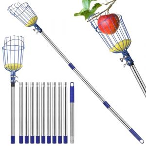 DBREAKS 4.2M Cueille Fruit Telescopique, Fruit Outil Cueillette avec Panier en Acier Inoxydable, Cueille Fruit Telescopique pour la RéColte des Pommes, Cerises, Poires, PêChes (AMIGOB, neuf)