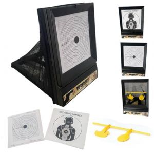 Lot de cibles Airsoft avec filet de capture de billes - 2 modes : score et rotation - Inclut 100 cibles suppl&eacute;mentaires de 17x17 cm (ADCSHOP_Official, neuf)