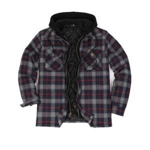 ZENTHACE Veste chemise &eacute;paisse &agrave; capuche en flanelle &agrave; carreaux pour homme avec doublure matelass&eacute;e, fermeture &eacute;clair et bouton-pression, Bleu marine/gris, Taille M (ZENTHACE, neuf)