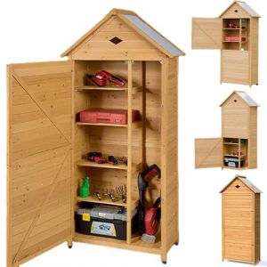 RELAX4LIFE Abri de Jardin en Bois de Sapin avec Porte Verrouillable, Toit Galvanisée,5 Étagères et Compartiment, Cabanon Jardin Extérieur (RELAX4LIFE, neuf)