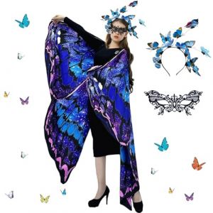 Ailes de F&eacute;e Adulte Ch&acirc;le,Ailes de Papillon Adulte Cape,Cape Papillon,Costume d'ailes de Papillon pour Femme,Cape d'ailes de Papillon,pour Carnaval,F&ecirc;te,Danse,Mascarade,Halloween (HUIKUANGEU, neuf)