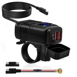 Prise USB Moto, Chargeur USB Moto, QC3.0 USB, Prise de Chargeur Moto USB, Prise USB 12V Moto, avec Interrupteur et Voltmètre LED, pour 12V~24V Voiture, Camping-Car, Bateau (SJYI-EU, neuf)