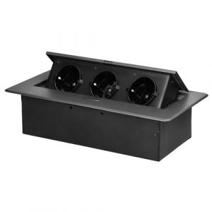 Miratic Bloc Prise Encastrable Plan de Travail avec Bord Plat et 3 prises Schuko Multiprise Bureau adaptée à la Norme Allemande Bloc Prise Escamotable (Schuko) (graphite) (Vermann, neuf)