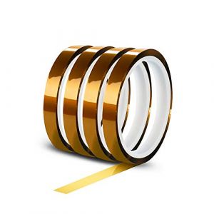 YIXISI 4 pièces Ruban adhésif de film de polyimide, Résistant à La Chaleur Ruban, Kapton Bande, pour imprimante 3d, Masquage, Soudure, Carte de Circuit Imprimé Isolant (4pcs × 12 mm × 33m) (YXS-DE, neuf)