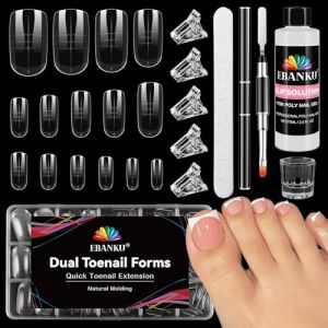 EBANKU 150PCS Poppit Ongle Kit pour Orteils 75ml Slip Solution, Longue Carré Capsules Popits Ongle Pédicure d'extension Kit Matte Faux Ongles Capsules avec Clips Ongle Polygel Brosse Limes à Ongles (EU-Prominer, neuf)