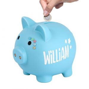 Tirelire pour filles & gar&ccedil;ons, Tirelire pour enfants, Tirelire incassable, Tirelire personnalis&eacute;e avec nom pour bapt&ecirc;me, communion, confirmation, naissance (Bleu) (OMHZ-EU, neuf)