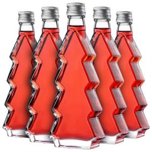 KADAX Lot de 5 bouteilles en verre en forme de sapin de No&euml;l - 200 ml - Bouteilles de No&euml;l avec bouchon &agrave; vis - Bouteilles de liqueur pour No&euml;l - Bouteilles vides &agrave; remplir (argent&eacute;) (KADAX, neuf)