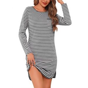 Demegimi Chemise de Nuit Femme Grande Taille Chemise de Nuit Ray&eacute;e en Coton Doux et L&eacute;ger Chemise de Nuit Femme Longue Robe de Nuit Femme en Coton (FUZHOUXUANHE-EU, neuf)