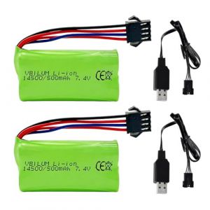 VBILUM Lot de 2 batteries Li-ion rechargeables 7,4 V 500 mAh SM-4P 4 broches pour DE85 1:12 RC Truck XS-1S RC1-MR 1:16 - Batterie de voiture t&eacute;l&eacute;command&eacute;e amphibie - C&acirc;ble de charge USB (OMIVS Store, neuf)