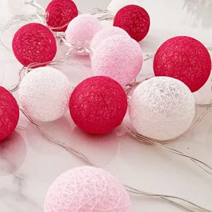 Guirlande de boules de coton à LED, 20 LED alimentées par batterie, éclairage de nuit décoratif pour la maison, le festival de Noël, la fête, le jardin, la chambre d'enfant (Blanc chaud) (MaLESAC, neuf)