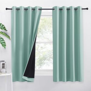 PONY DANCE Rideaux Occultants Thermique Anti Froid pour Chambre Enfatn Adulte, 2 Pièce de Rideaux et Draperies à Oeillets 2 Couches avec Noir Doublure, Vert Clair, L140 x H160 cm (RYB HOME EU, neuf)