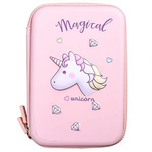 Trousse à Crayons Trousse Kawaii Grande Capacité Sac à Stylos Crayon con 3 Compartiments Pratique Trousse Scolaire pour Garçon fille Etudiants Scolaire Trousse à Crayons Organiseur,Licorne (Rose) (LIMEOW, neuf)