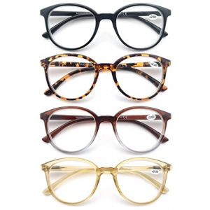 MODFANS Lot de 4 Lunettes de Lecture 0.75 Homme Femme,Lunettes Loupe Branches a Ressort,Lunettes de Vue Monture Leger,Noir-Leopard-Marron-Jaune (MODFANS-US EYEWEAR, neuf)