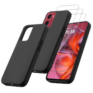 MIBZOR 4 en 1 Coque Compatible avec Motorola Moto G05 4G / Moto E15 4G (6.67"), 1 Housse et 3 Pièces Verre trempé écran Film Protecteur, Noir Souple Silicone Étui Bumper TPU Case Cover (MMYONG, neuf)