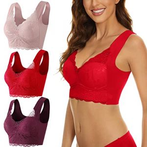 Lot de 3 Femme Soutien Gorge Grande Taille sans Armature Dos Nageur Dentelle Soutien Gorge sans Armature Brassi&egrave;re Femme Push up Col en V Bralette Comfit Beige Brassiere sans Coutures (upperfeel, neuf)