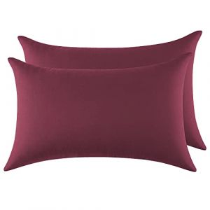 Taie Oreiller 100% Coton 50x70cm 2PCS, Taie d'oreiller Rectangulaire Puro Coton Jersey 120GSM - Housse de Coussin Résistant et Hypoallergénique Vin Rouge (LYFPL, neuf)