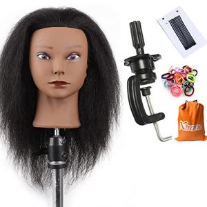 Xtrend Tête de mannequin avec de vrais cheveux Coiffeur Tête d'entraînement Mannequin Cosmétologie Tête Coiffeurs Pratique Tête d'entraînement pour la coiffure (Pince de table incluse) (XtrendHair, neuf)