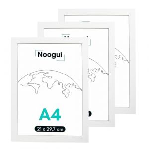NOOGUI Cadre A4 Bois Blanc | Lot de 3 cadres avec Plexiglas Antireflet | Format A4 pour Photos Diplômes Posters ou Décoration Murale | Vertical et horizontal | 21x30 Cm (DANOVA PRODUCTS, neuf)