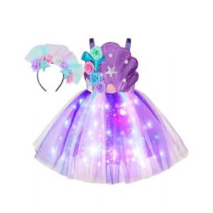 Spooktacular Creations Robe tutu sir&egrave;ne d'Halloween pour fille, costume de sir&egrave;ne &agrave; LED, robe de princesse pour enfants pour soir&eacute;e cospaly, violet fonc&eacute;, Medium (8-10 yrs) (Joyin Direct, neuf)