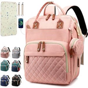 SHITIESHOU Sac à dos à langer pour bébé, fille, garçon, sac à langer pour papa, maman, avec coussinet, 16 poches, étui à tétine, grand sac à langer unisexe pour voyage (orange rose) (shanghuimaoyi123, neuf)